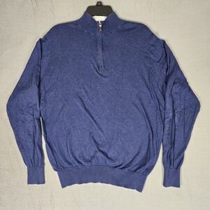 Peter Millar Crown Soft Sweater Mens‎ Medium 1/4 Zip Cotton Silk Blend Blue